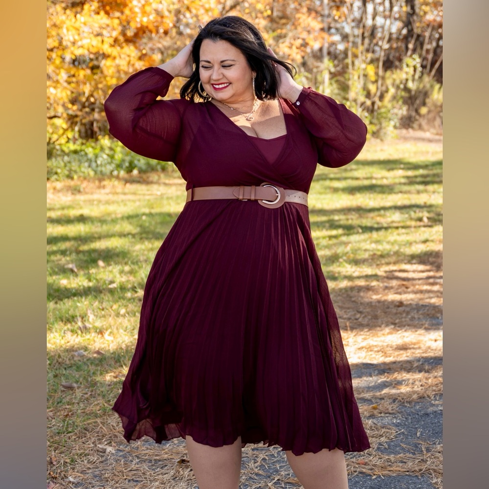 City Chic maroon pleated dress